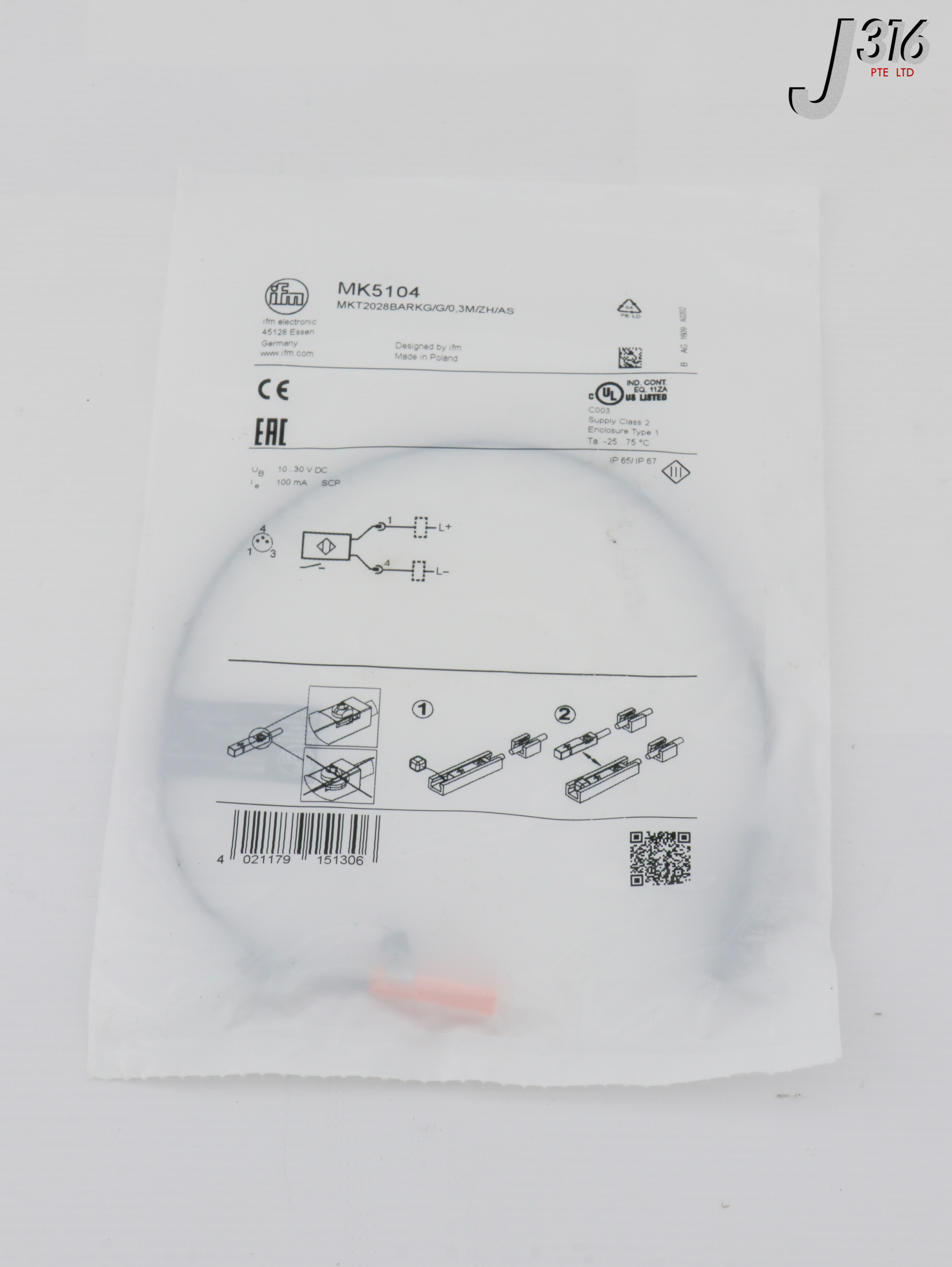 C様オーダー 31341 IFM ELEC T-SLOT CYL SNSR, MKT2028BARKG/G/0,3M/ZH/AS (NEW